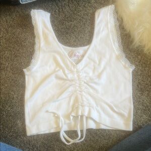 Guess White Ruched Tie Front Crop Tank Top